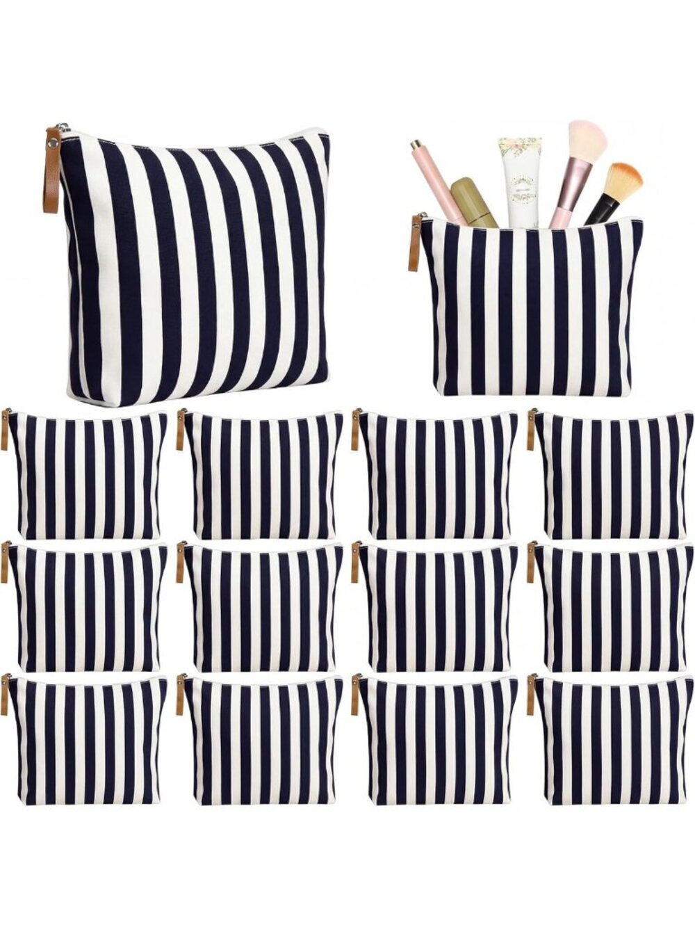 12 Pcs Black Striped Makeup Bags Set | Stylish Cosmetic Organizers Bulk